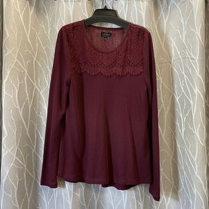 Lucky Brand Burgundy or Maroon Lace Top Size L (runs large)